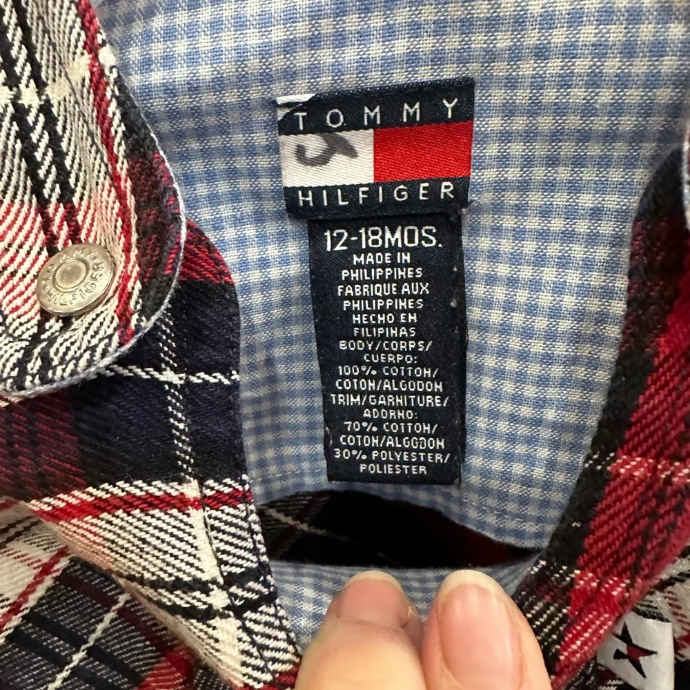 Tommy Hilfiger Baby Dress Jumper Plaid 12M 18M Red White Blue Snaps Sleeveless